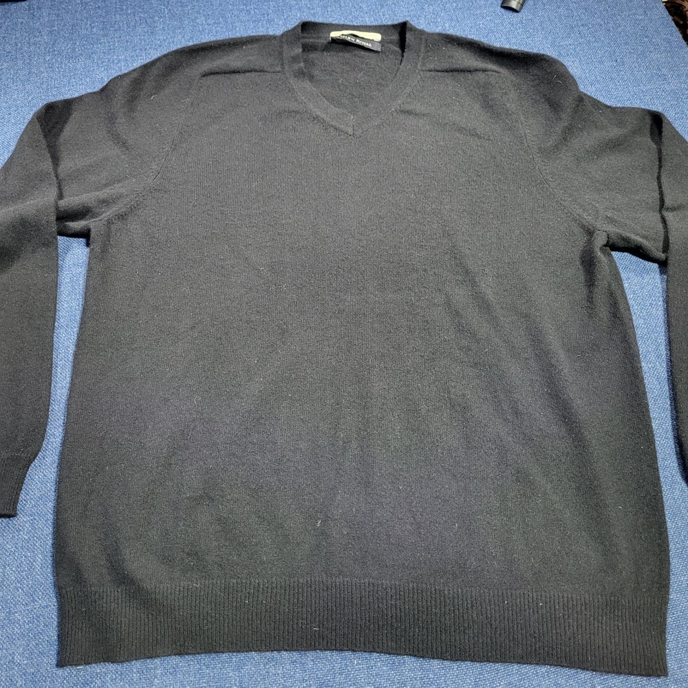 Glen Royal Mens Black 100% Fine Cashmere V Neck Sweater Pullover Size Large
